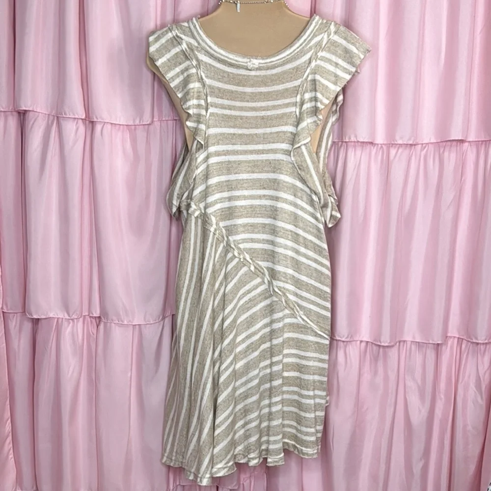 104. Free People Striped Ruffle Sleeve Asymmetrical Tunic Top XS - Picture 4 of 9